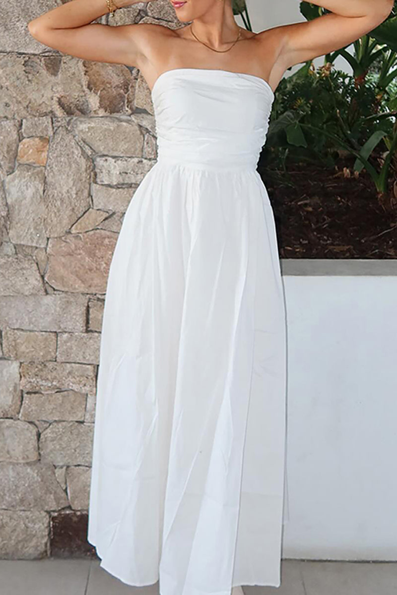 Load image into Gallery viewer, Simple White A-Line Starpless Maxi Formal Dress