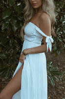 Load image into Gallery viewer, Simple White Sheath Off The Shoulder Maxi Prom Dress