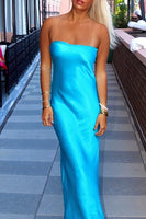 Load image into Gallery viewer, Simple Turquoise Strapless Mermaid Maxi Prom Dress