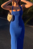 Load image into Gallery viewer, Royal Blue Sheath Square Neck Satin Long Wedding Guest Dress with Slit