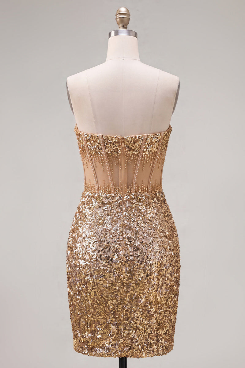 Load image into Gallery viewer, Sparkly Sequin Golden Corset Tight Short Cocktail Dress