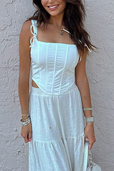 White A Line Cut Out Maxi Corset Formal Dress with Slit