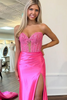 Load image into Gallery viewer, Silver Satin Corset Mermaid Sweetheart Long Prom Dress with Slit