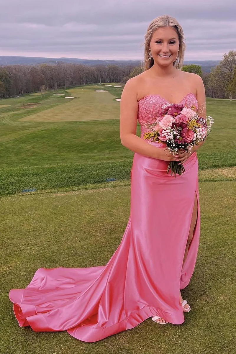 Load image into Gallery viewer, Silver Satin Corset Mermaid Sweetheart Long Prom Dress with Slit