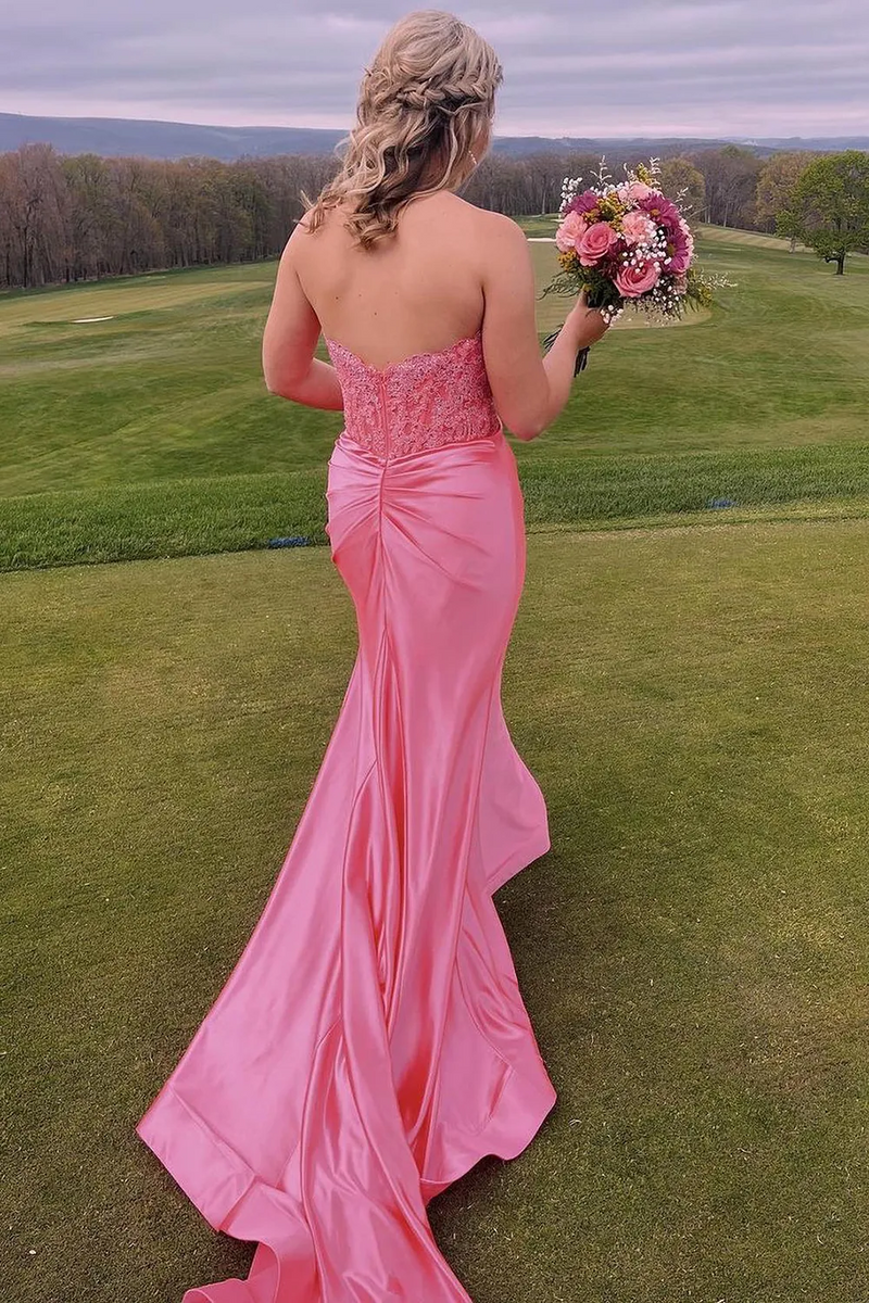 Load image into Gallery viewer, Silver Satin Corset Mermaid Sweetheart Long Prom Dress with Slit