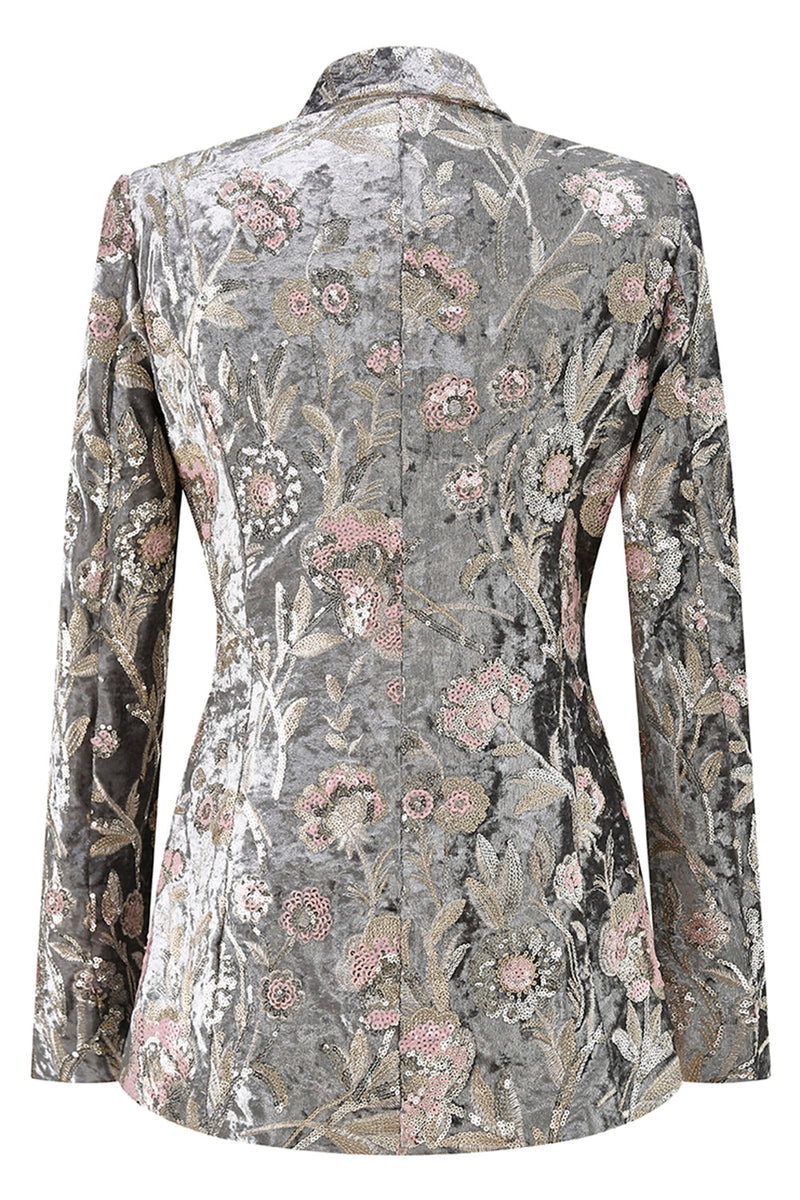 Load image into Gallery viewer, Sparkly 2 Piece Grey Peak Lapel Floral Women Prom Suits with Sequins
