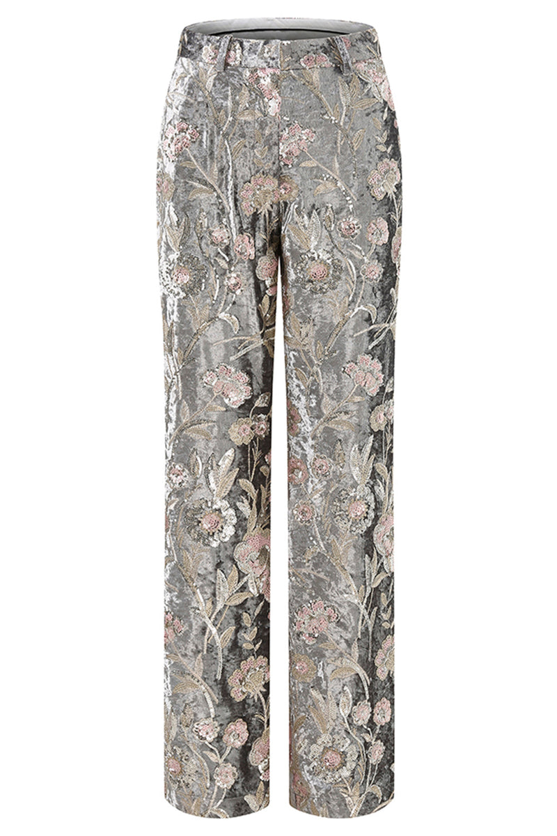 Load image into Gallery viewer, Sparkly 2 Piece Grey Peak Lapel Floral Women Prom Suits with Sequins