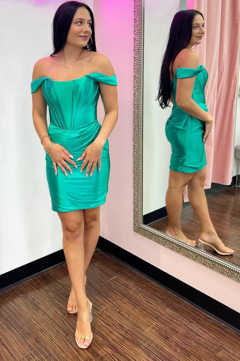 Load image into Gallery viewer, Dark Green Corset Off the Shoulder Tight Short Party Dress