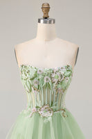 Load image into Gallery viewer, Sparkly Green Beaded Floral Long Corset Prom Dress with Ruffles