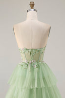 Load image into Gallery viewer, Sparkly Green Beaded Floral Long Corset Prom Dress with Ruffles