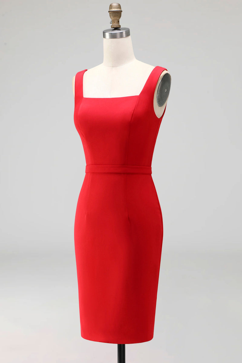 Load image into Gallery viewer, Square Neck Navy Knee Length Pencil Work Dress