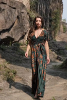 Load image into Gallery viewer, Golden Purple Burnout Wrap A-Line Velvet Long Prom Dress with Sleeves