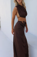 Load image into Gallery viewer, Brown Satin One Shoulder Sheath Ruched Long Wedding Guest Dress