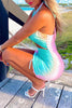 Load image into Gallery viewer, Blue and Pink Bodycon Halter Keyhole Ruched Mini Birthday Dress