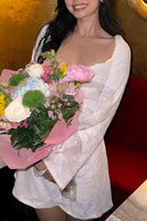 Load image into Gallery viewer, Sparkly White Sequins Ruched Backless Mini Dress with Sleeves