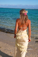 Load image into Gallery viewer, Yellow Spaghetti Straps Sheath Long Wedding Guest Dress with Ruffles