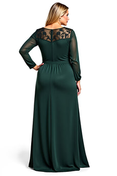 Elegant Dark Green A Line Satin Plus Size Long Mother of the Bride Dress