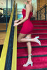 Load image into Gallery viewer, Red Strapless Bodycon Short Birthday Dress with Feathers