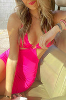 Load image into Gallery viewer, Fuchsia Bodycon Halter Cut Out Mini Birthday Dress