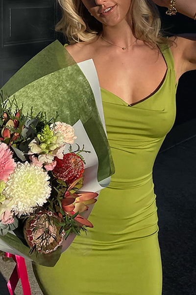 Simple Olive Bodycon Satin Thick Straps Prom Dress