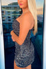 Load image into Gallery viewer, Sparkly Black One Shoulder Sequins Bodycon Short Birthday Dress with Sleeves