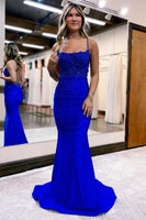 Load image into Gallery viewer, Mermaid Halter Dark Green Long Prom Dress with Beading