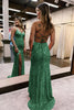 Load image into Gallery viewer, Sparkly Dark Green Open Back Sequins Long Prom Dress with Slit