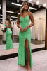 Load image into Gallery viewer, Sparkly Dark Green Open Back Sequins Long Prom Dress with Slit