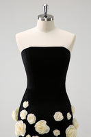 Load image into Gallery viewer, Black Tight Strapless Flowers Short Prom Dress