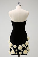 Load image into Gallery viewer, Black Tight Strapless Flowers Short Prom Dress