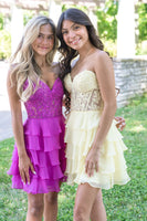 Load image into Gallery viewer, Glitter Lilac A-line Tiered Short Prom Dress with Appliques