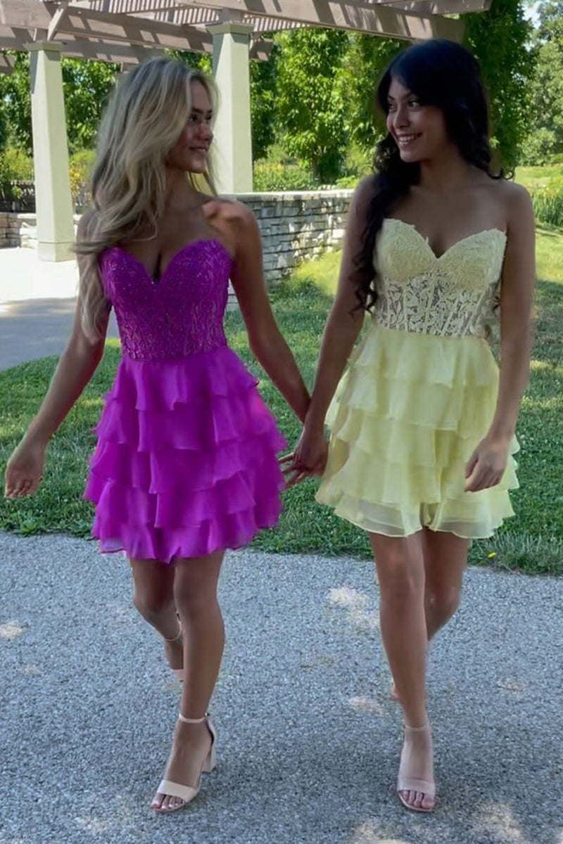 Load image into Gallery viewer, Glitter Lilac A-line Tiered Short Prom Dress with Appliques