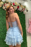 Load image into Gallery viewer, Glitter Lilac A-line Tiered Short Prom Dress with Appliques