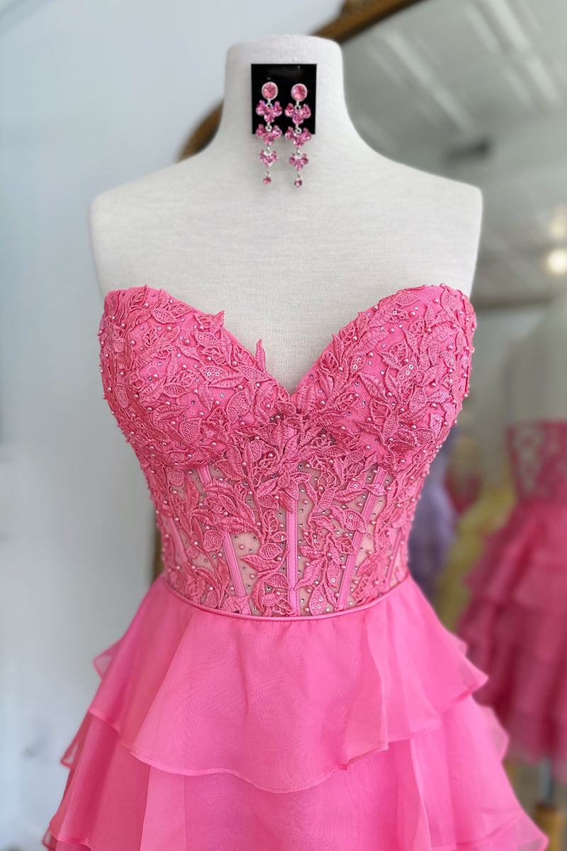 Load image into Gallery viewer, Glitter Lilac A-line Tiered Short Prom Dress with Appliques