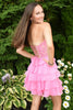 Load image into Gallery viewer, Glitter Lilac A-line Tiered Short Prom Dress with Appliques