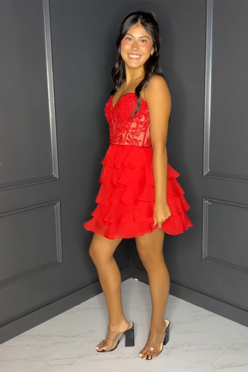 Glitter Lilac A-line Tiered Short Prom Dress with Appliques