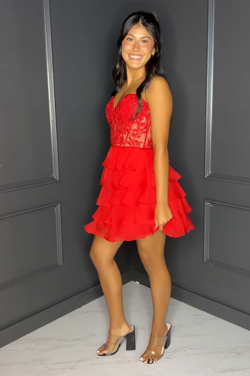 Load image into Gallery viewer, Glitter Lilac A-line Tiered Short Prom Dress with Appliques
