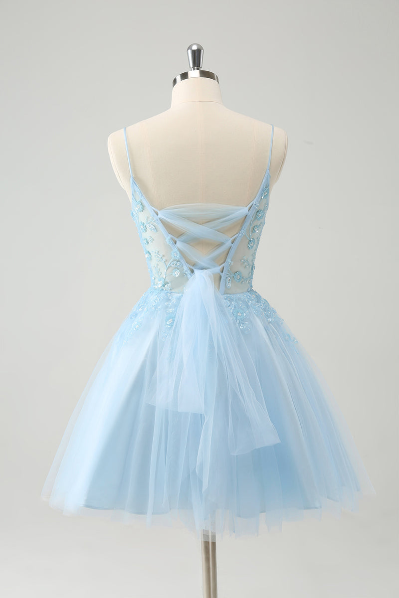 Load image into Gallery viewer, Glitter Blush A-line Tulle Short Prom Dress with Flowers