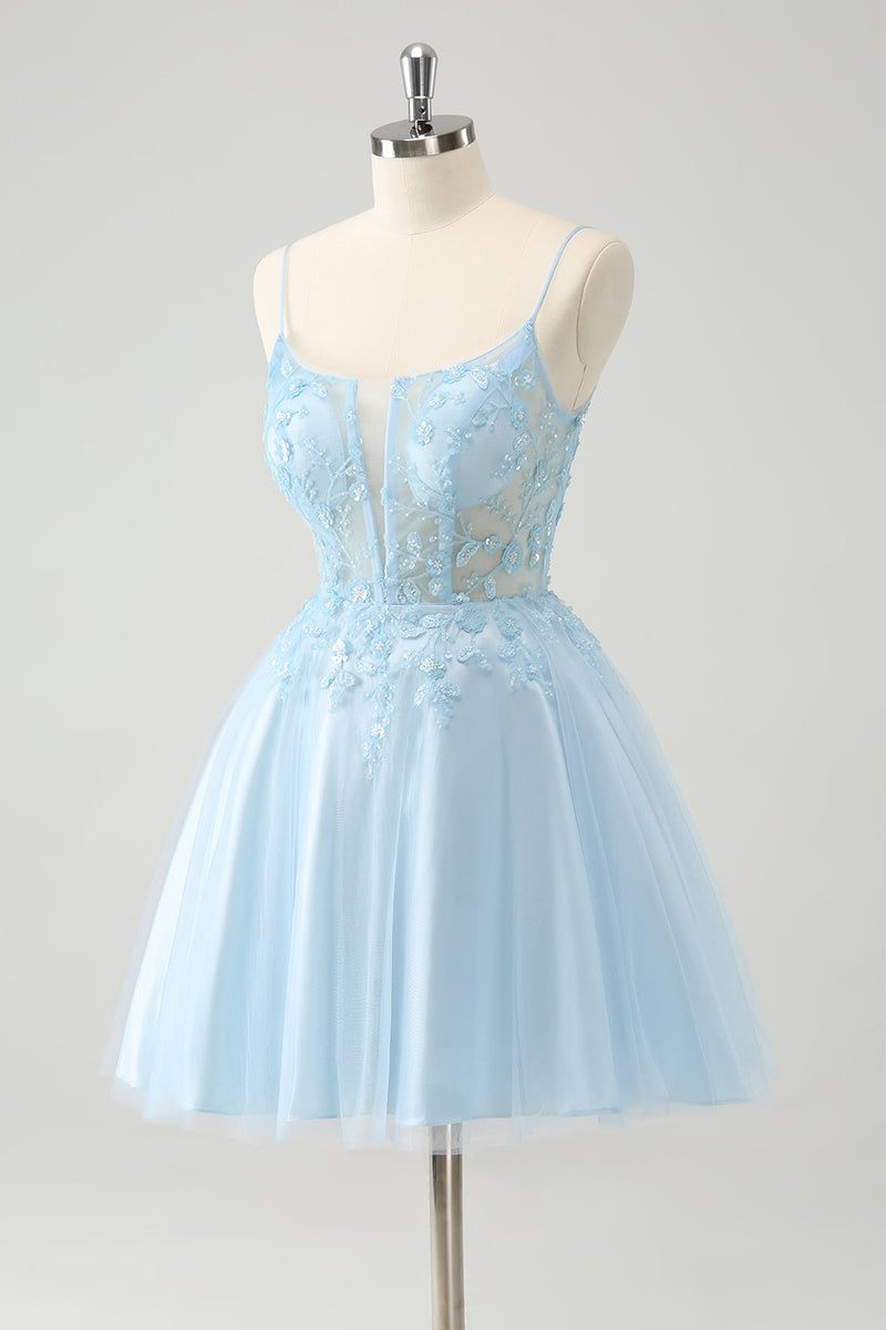 Load image into Gallery viewer, Glitter Blush A-line Tulle Short Prom Dress with Flowers