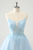 Load image into Gallery viewer, Glitter Blush A-line Tulle Short Prom Dress with Flowers