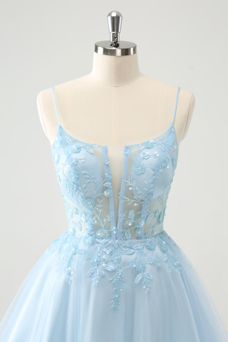 Load image into Gallery viewer, Glitter Blush A-line Tulle Short Prom Dress with Flowers