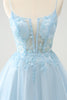Load image into Gallery viewer, Glitter Blush A-line Tulle Short Prom Dress with Flowers