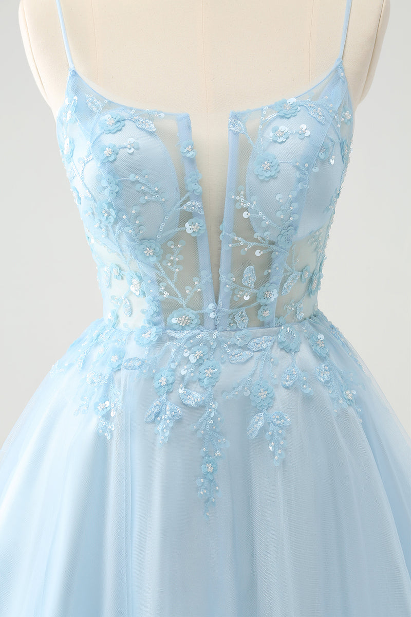 Load image into Gallery viewer, Glitter Blush A-line Tulle Short Prom Dress with Flowers