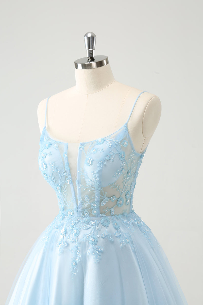 Load image into Gallery viewer, Glitter Blush A-line Tulle Short Prom Dress with Flowers