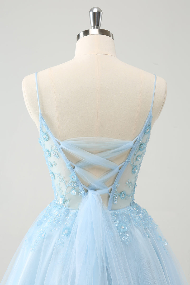 Load image into Gallery viewer, Glitter Blush A-line Tulle Short Prom Dress with Flowers