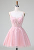 Load image into Gallery viewer, Glitter Blush A-line Tulle Short Prom Dress with Flowers