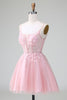Load image into Gallery viewer, Glitter Blush A-line Tulle Short Prom Dress with Flowers