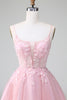Load image into Gallery viewer, Glitter Blush A-line Tulle Short Prom Dress with Flowers