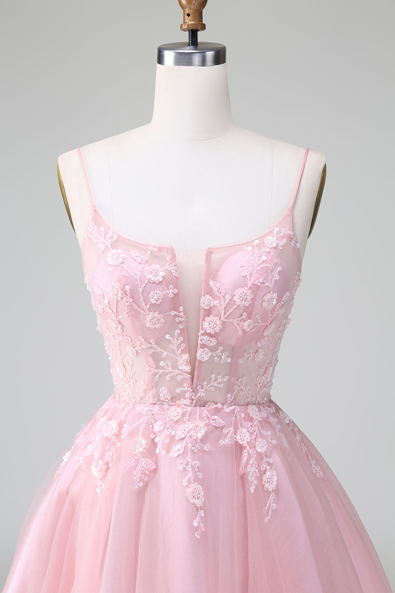 Load image into Gallery viewer, Glitter Blush A-line Tulle Short Prom Dress with Flowers