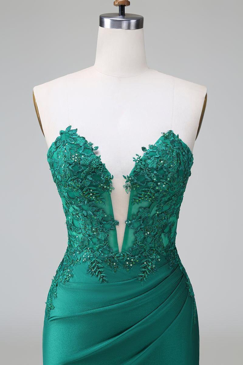 Load image into Gallery viewer, Glitter Dark Green Beaded Tight Appliques Short Prom Dress